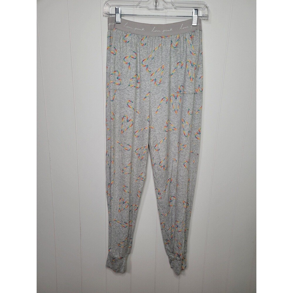 Victoria's Secret Pink Pajama Pants Women's Medium Rainbow Heart Y2k